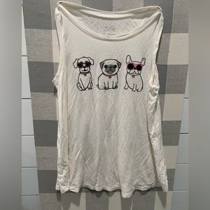 Off white, Justice Dogs wearing  sunglasses shirt.